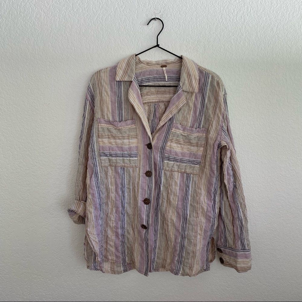 FREE PEOPLE Women’s XS Long-Sleeve Collared Button-Down Blouse Top